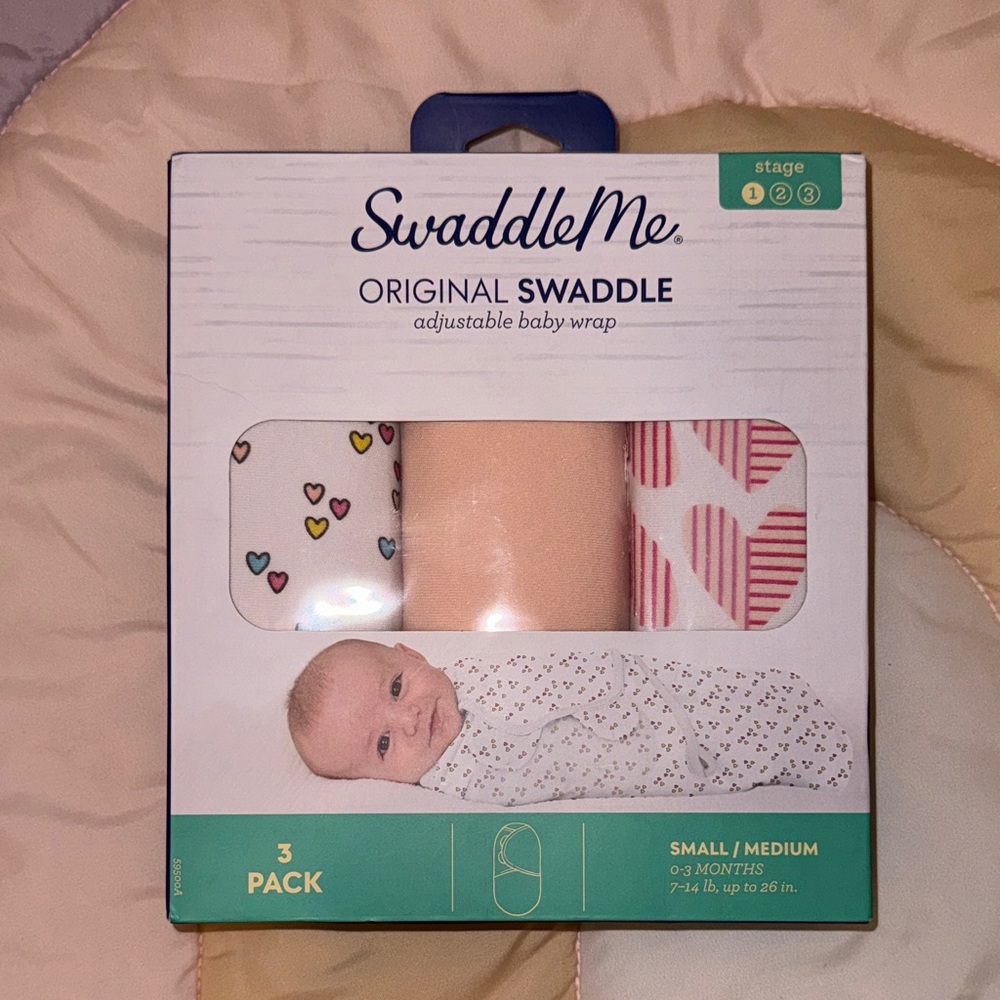 SwaddleMe Adjustable Swaddle 3-Pack - Heart, Peach, Red